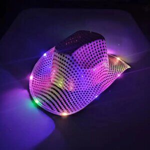 Purple Sequin Light Up LED Flashing Cowboy Hat with Sequins LEDS,Cowgirl,Western